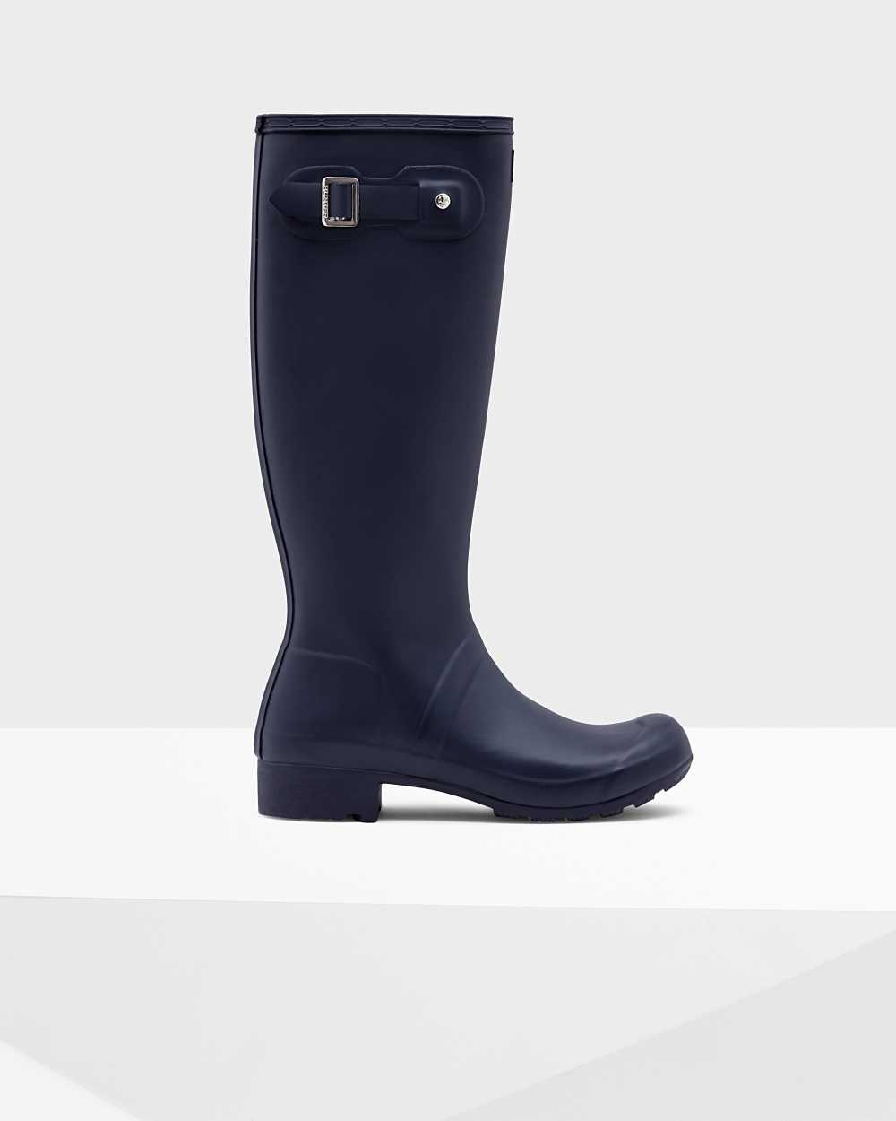 Womens Hunter Original Tour Foldable Tall Rain Boots Navy | OWHGNC-589